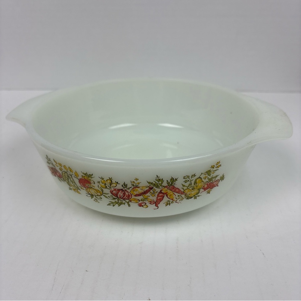 Vintage Anchor Hocking Baking Dish 1 Quart Harvest Vegetable White Bakeware